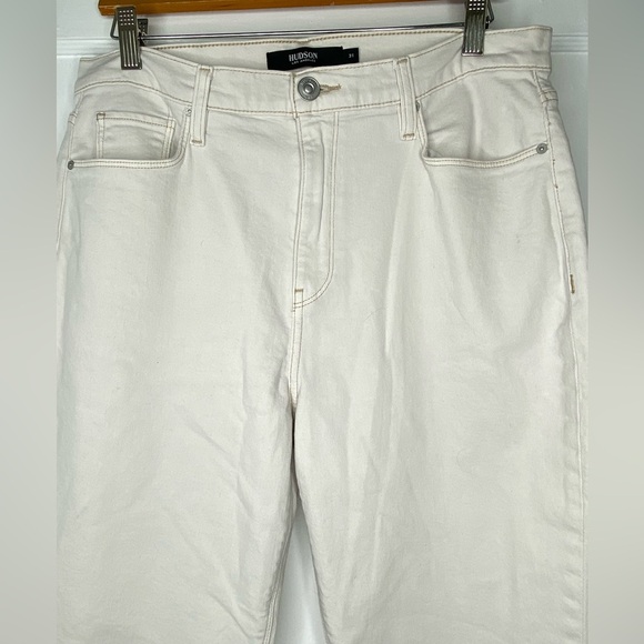 HUDSON JEANS NWT White Soft Ecru Tan Stitch Holly Straight Size 31 - Picture 7 of 9